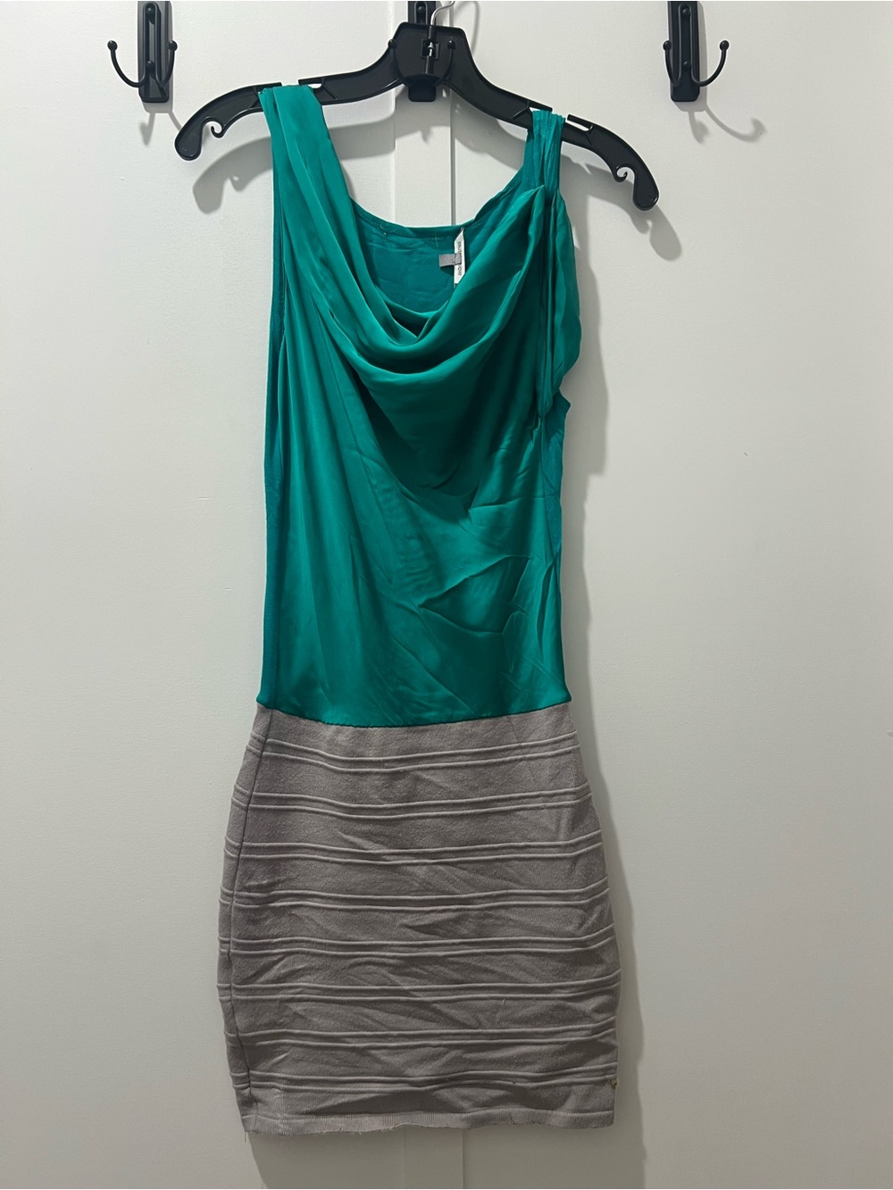 Teal and Gray Sleeveless Cowl Neck Dress